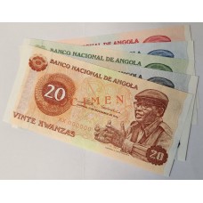 ANGOLA 1976 . TWENTY 20 - ONE THOUSAND 1,000 KWANZAS BANKNOTES . SPECIMEN